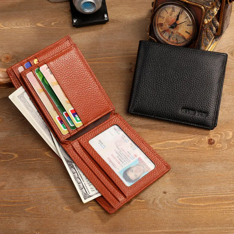 Fashion men wallets genuine leather short design male bifold wallet ID credit card holder purse