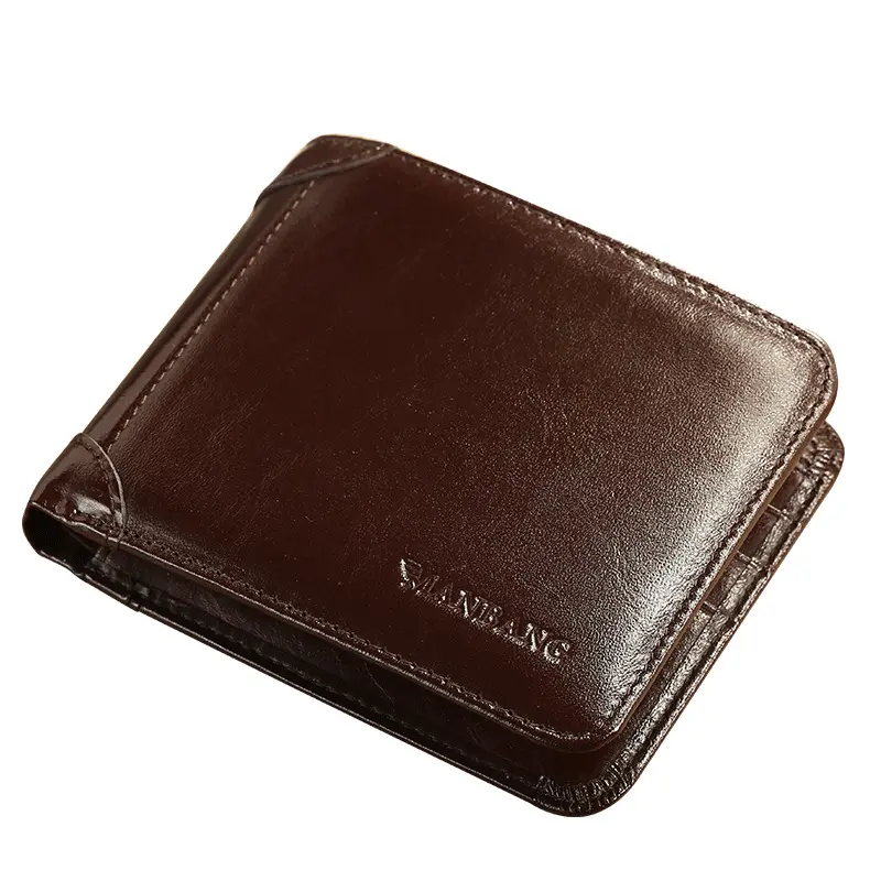 2024 New Fashion Business Men's Wallets Cow Genuine Leather Short Wallet Real Leather Male Cash Purses Clutch Boy Casual Wallets