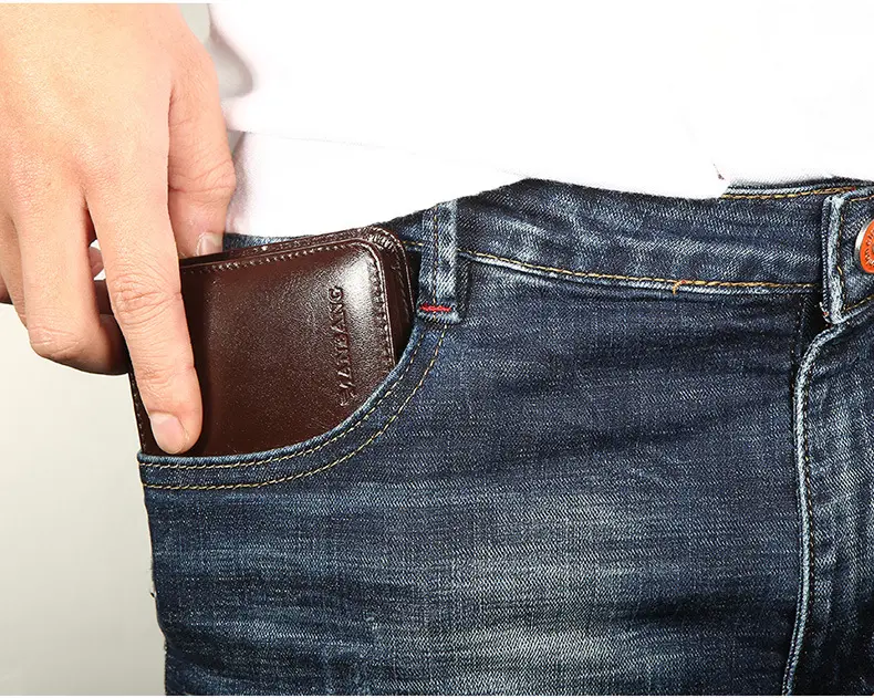 2024 New Fashion Business Men's Wallets Cow Genuine Leather Short Wallet Real Leather Male Cash Purses Clutch Boy Casual Wallets