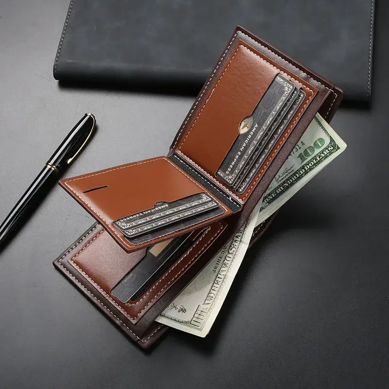 2025 Men Short Bifold PU Leather Wallet Credit ID Card Holder Large Capacity Purse Masculina Premium Wallet with Coin Bag Zipper