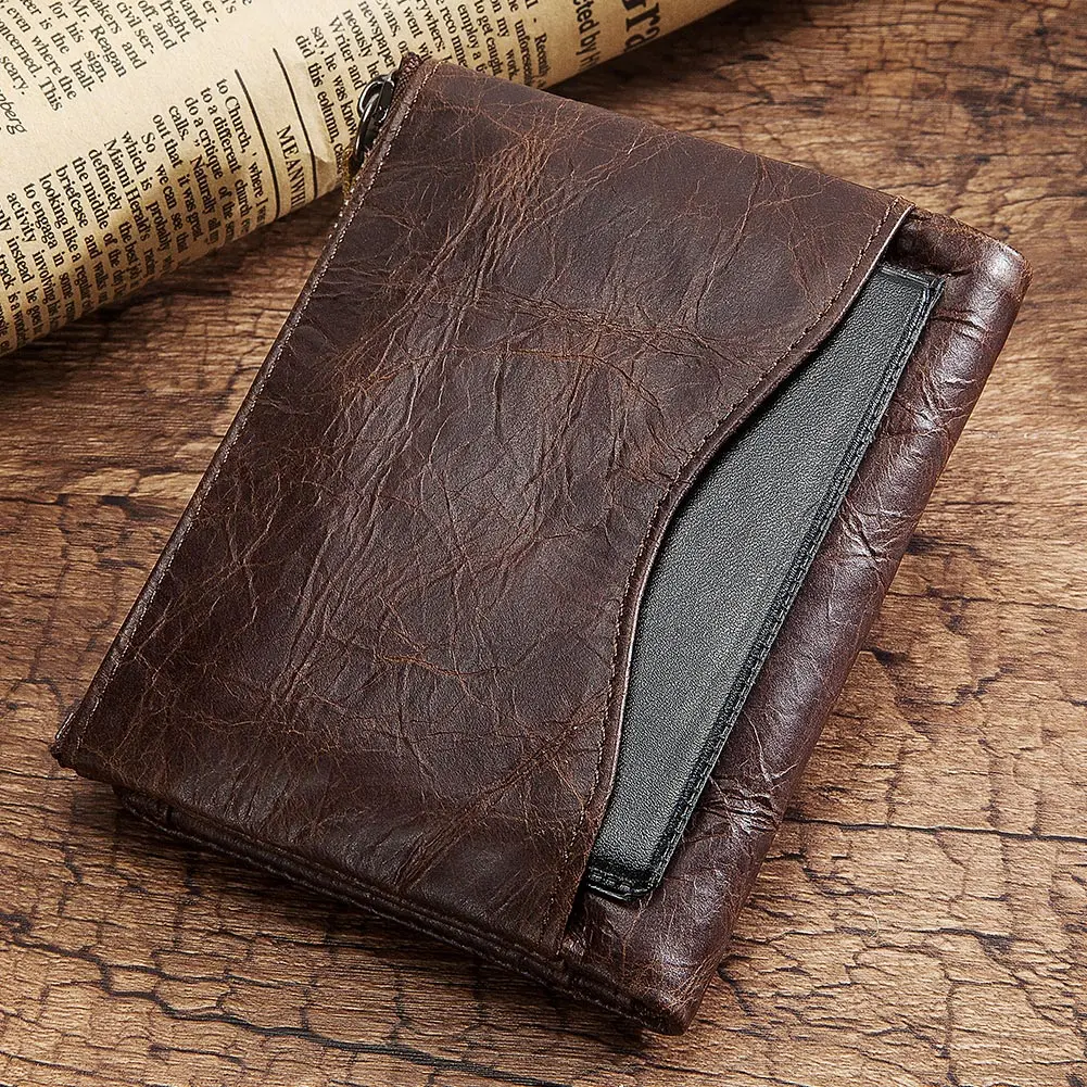 HUMERPAUL Short Wallet for Men Genuine Leather RFID Wallets with Card Holder Bifold Zip Coin Pocket Billetera Hombre Small