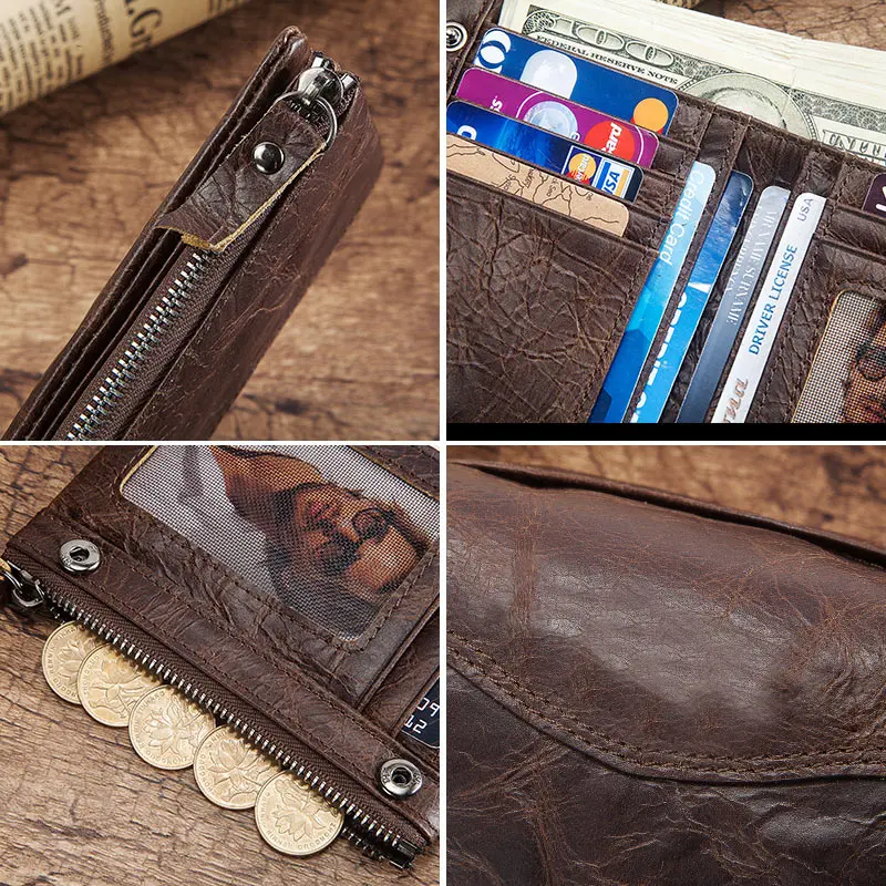 HUMERPAUL Short Wallet for Men Genuine Leather RFID Wallets with Card Holder Bifold Zip Coin Pocket Billetera Hombre Small