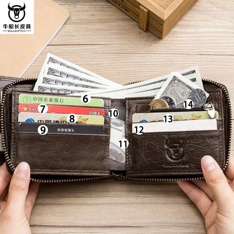 BULLCAPTAIN New Arrival Male RFID leather wallet Men Wallet Cowhide Coin Purse Slim Designer Brand Wallet Billetera para hombres