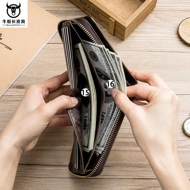 BULLCAPTAIN New Arrival Male RFID leather wallet Men Wallet Cowhide Coin Purse Slim Designer Brand Wallet Billetera para hombres