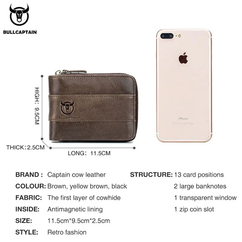 BULLCAPTAIN New Arrival Male RFID leather wallet Men Wallet Cowhide Coin Purse Slim Designer Brand Wallet Billetera para hombres