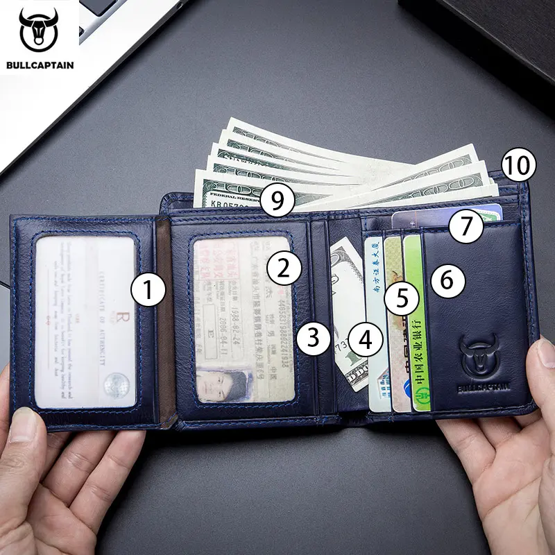 BULLCAPTAIN New Genuine Leather Man Wallet Small Mini Card Holder Male Purse Pocket RFID Wallet Coin High Quality