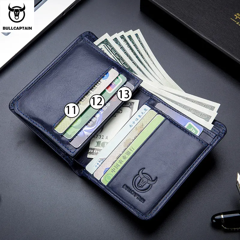 BULLCAPTAIN New Genuine Leather Man Wallet Small Mini Card Holder Male Purse Pocket RFID Wallet Coin High Quality