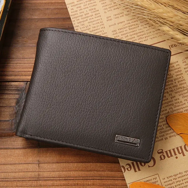 Premium Cowhide Wallet for Men Short Black Leather Bifold Wallet Classic Style Portefeuille Homme