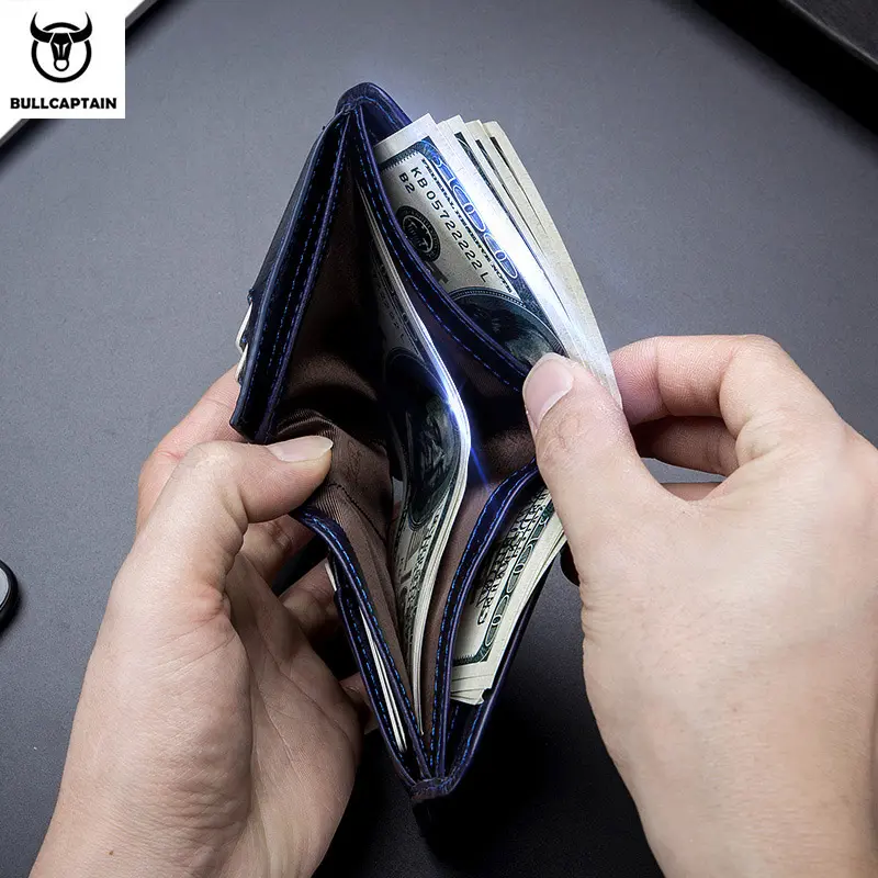 BULLCAPTAIN New Genuine Leather Man Wallet Small Mini Card Holder Male Purse Pocket RFID Wallet Coin High Quality