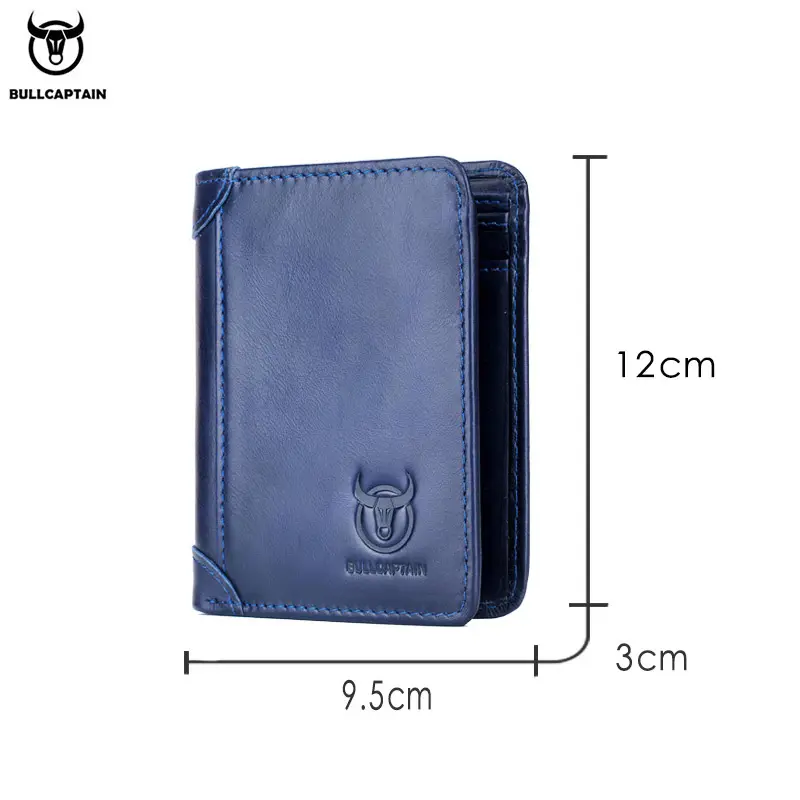 BULLCAPTAIN New Genuine Leather Man Wallet Small Mini Card Holder Male Purse Pocket RFID Wallet Coin High Quality