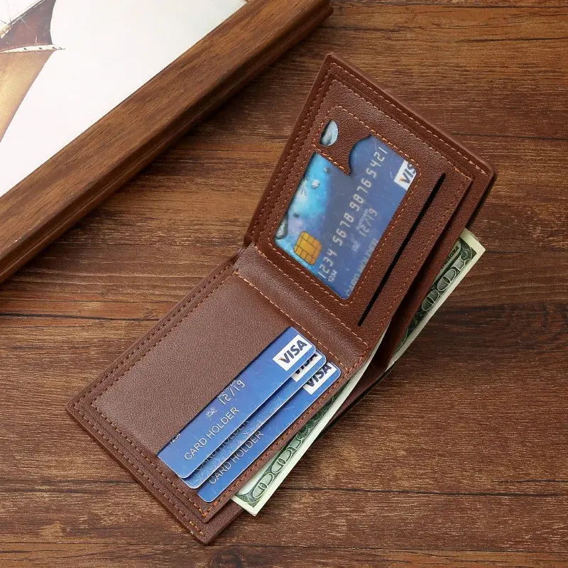 Men's Short Leather Slim Wallets Business Man Money Clip Credit Card Holder Purse Thin Minimalist Bifold Wallet Coin Purse