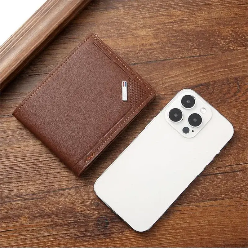 Men's Short Leather Slim Wallets Business Man Money Clip Credit Card Holder Purse Thin Minimalist Bifold Wallet Coin Purse
