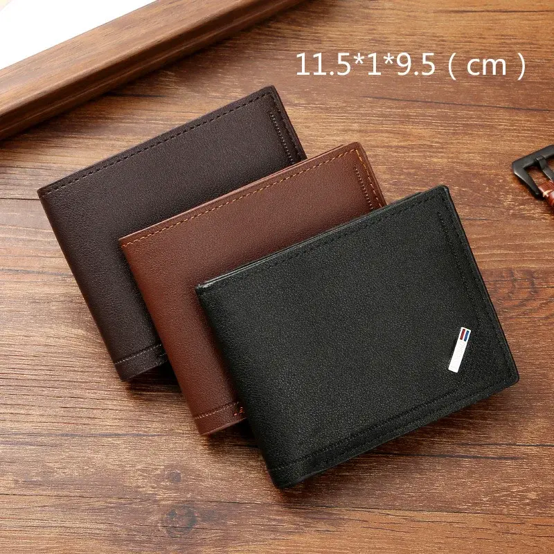 Men's Short Leather Slim Wallets Business Man Money Clip Credit Card Holder Purse Thin Minimalist Bifold Wallet Coin Purse