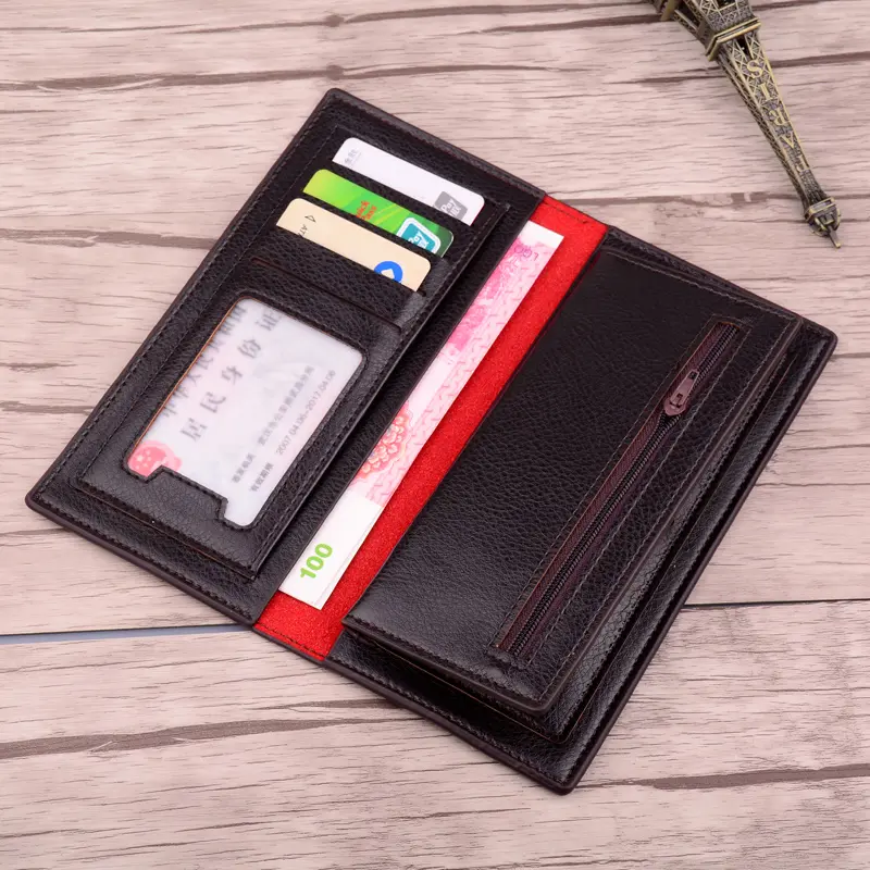 Men's Wallet Business Pu Leather Soft Leather Long Wallet Zipper Coin Pocket Men's Wallet Men's Credit Card Holder Men's Wallet