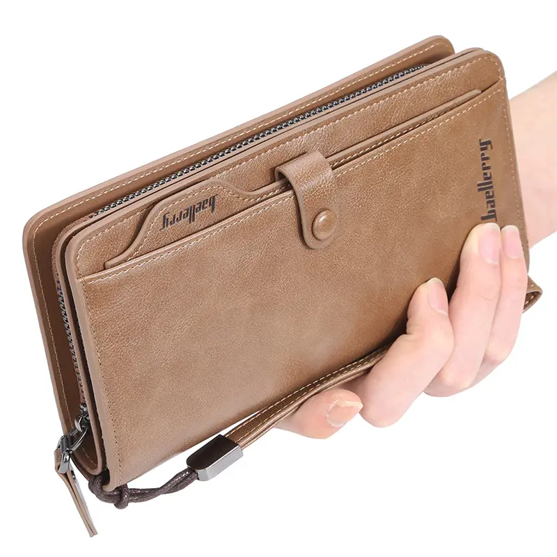 New Men Long Fashion Wallets Desigh Zipper Card Holder Leather Purse Solid Coin Pocket High Quality Male Purse