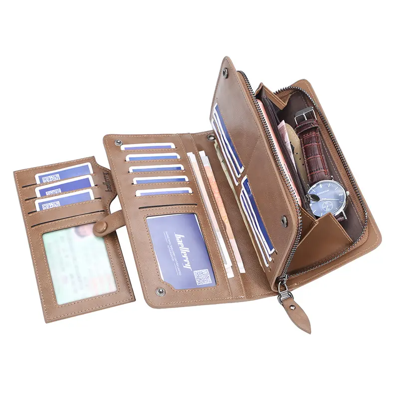New Men Long Fashion Wallets Desigh Zipper Card Holder Leather Purse Solid Coin Pocket High Quality Male Purse
