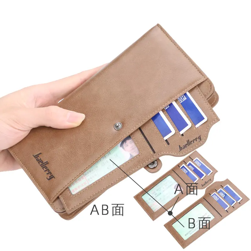 New Men Long Fashion Wallets Desigh Zipper Card Holder Leather Purse Solid Coin Pocket High Quality Male Purse
