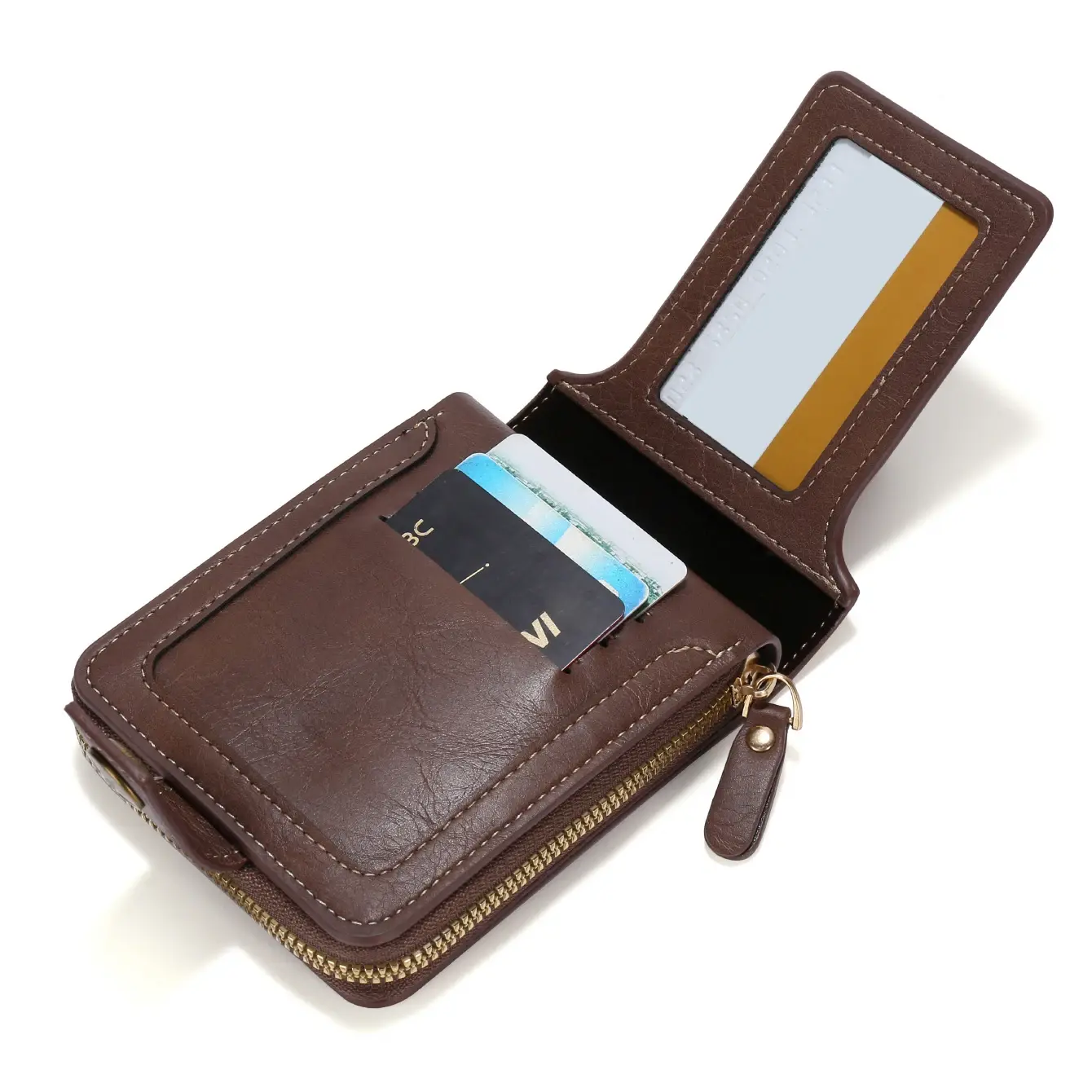 Men High Quality PU Leather Vintage Small Wallet Short Horizontal Zipper Coin Pocket Tri-fold Card Case Purse Billetera Hombre