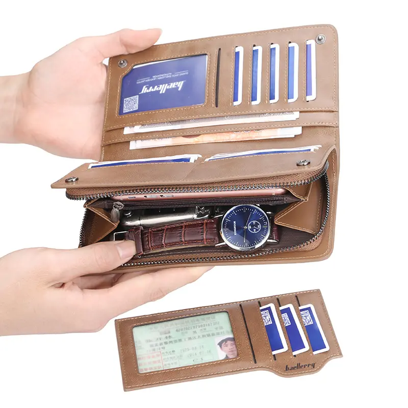 New Men Long Fashion Wallets Desigh Zipper Card Holder Leather Purse Solid Coin Pocket High Quality Male Purse