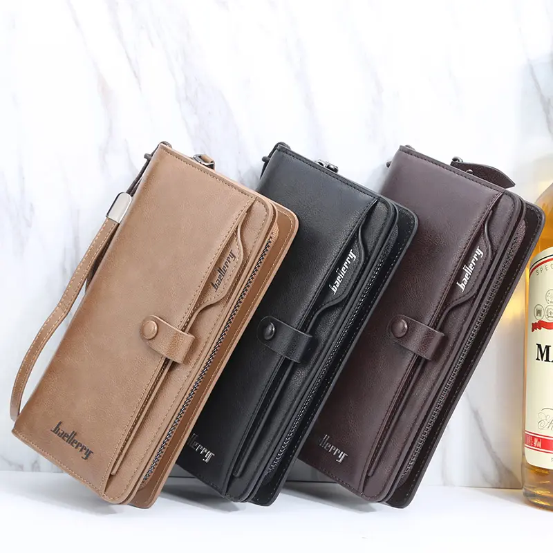 New Men Long Fashion Wallets Desigh Zipper Card Holder Leather Purse Solid Coin Pocket High Quality Male Purse