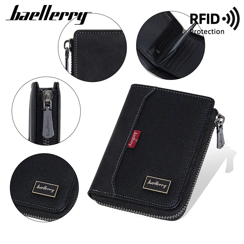 Baellerry New RFID Men Wallets Simple Zipper Coin Pocket Male Wallet High Quality PU Leather Photo Holder Man Money Clips