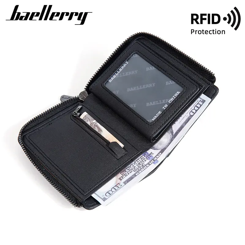 Baellerry New RFID Men Wallets Simple Zipper Coin Pocket Male Wallet High Quality PU Leather Photo Holder Man Money Clips