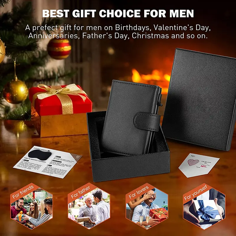 YATBEST Card Holder Wallet  Slim Minimalist Pop Up Leather Men Wallets RFID Blocking Metal Bank Card Case with Coins Pocket
