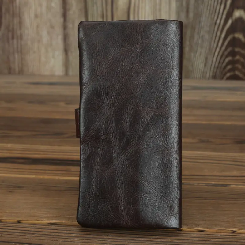 Genuine Leather Men's Long Wallet Real Cowhide Leather Long Purse Men Women Smooth Skin Leather Card Purse Anti Theft