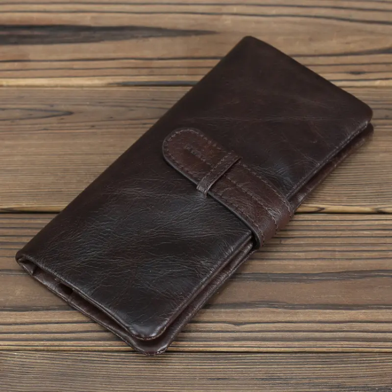 Genuine Leather Men's Long Wallet Real Cowhide Leather Long Purse Men Women Smooth Skin Leather Card Purse Anti Theft