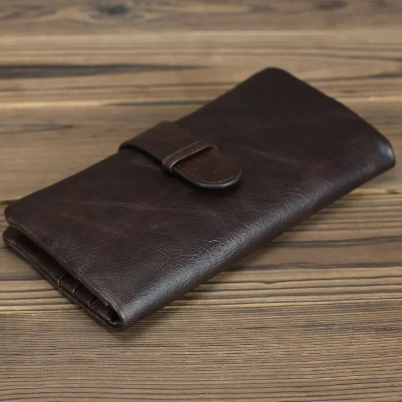 Genuine Leather Men's Long Wallet Real Cowhide Leather Long Purse Men Women Smooth Skin Leather Card Purse Anti Theft