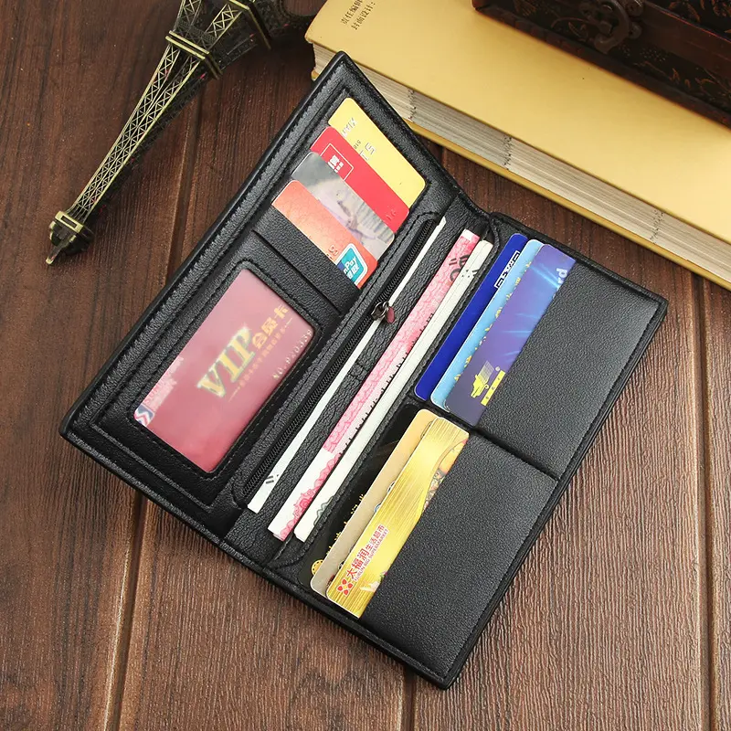 Men's Leather Wallet ID Card Holder Purse Checkbook Long Clutch Bifold Business Money Bag Man Wallets Cartera Hombre Carteras