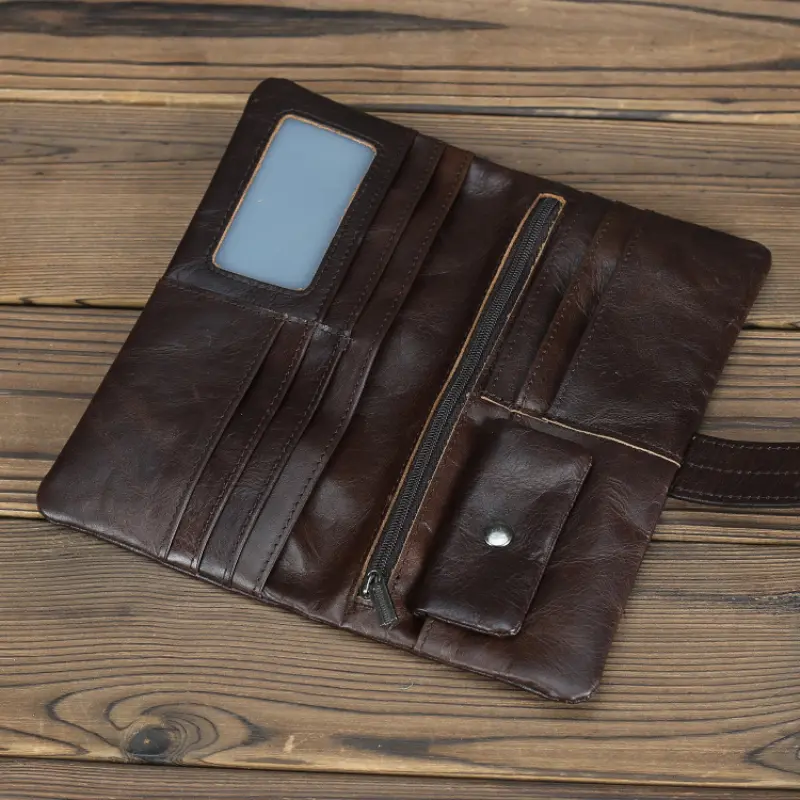 Genuine Leather Men's Long Wallet Real Cowhide Leather Long Purse Men Women Smooth Skin Leather Card Purse Anti Theft