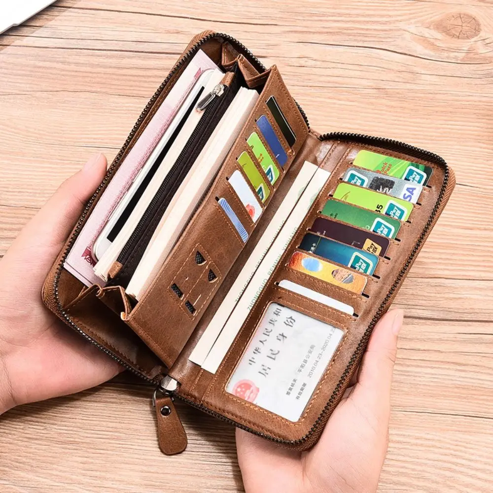 Simple Purse Long Zipper Wallet Large Capacity Card Brand Business Clutch Bag Coin Purse ID Card Holder Men