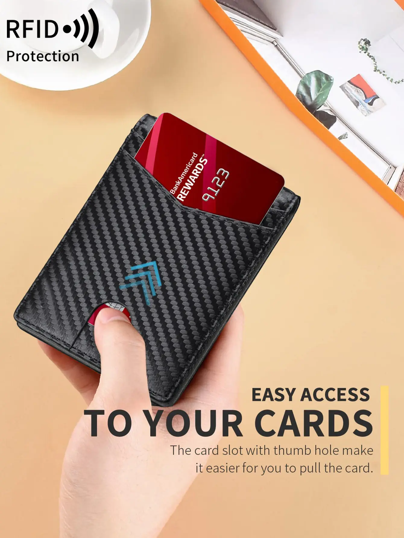 RFID Blocking Ultra-thinTrifold Wallet Carbon fiber pattern Portable Credit Card Holder,with2 ID Windows and Multiple card slots