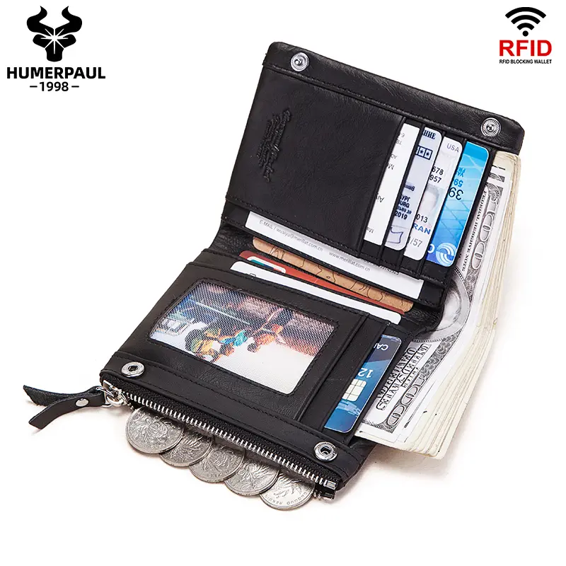 LAREET RFID Senior Short Wallet For Men Genuine Leather Wallets With Card Holder Bifold Zip Coin Pocket Small Billetera Hombre