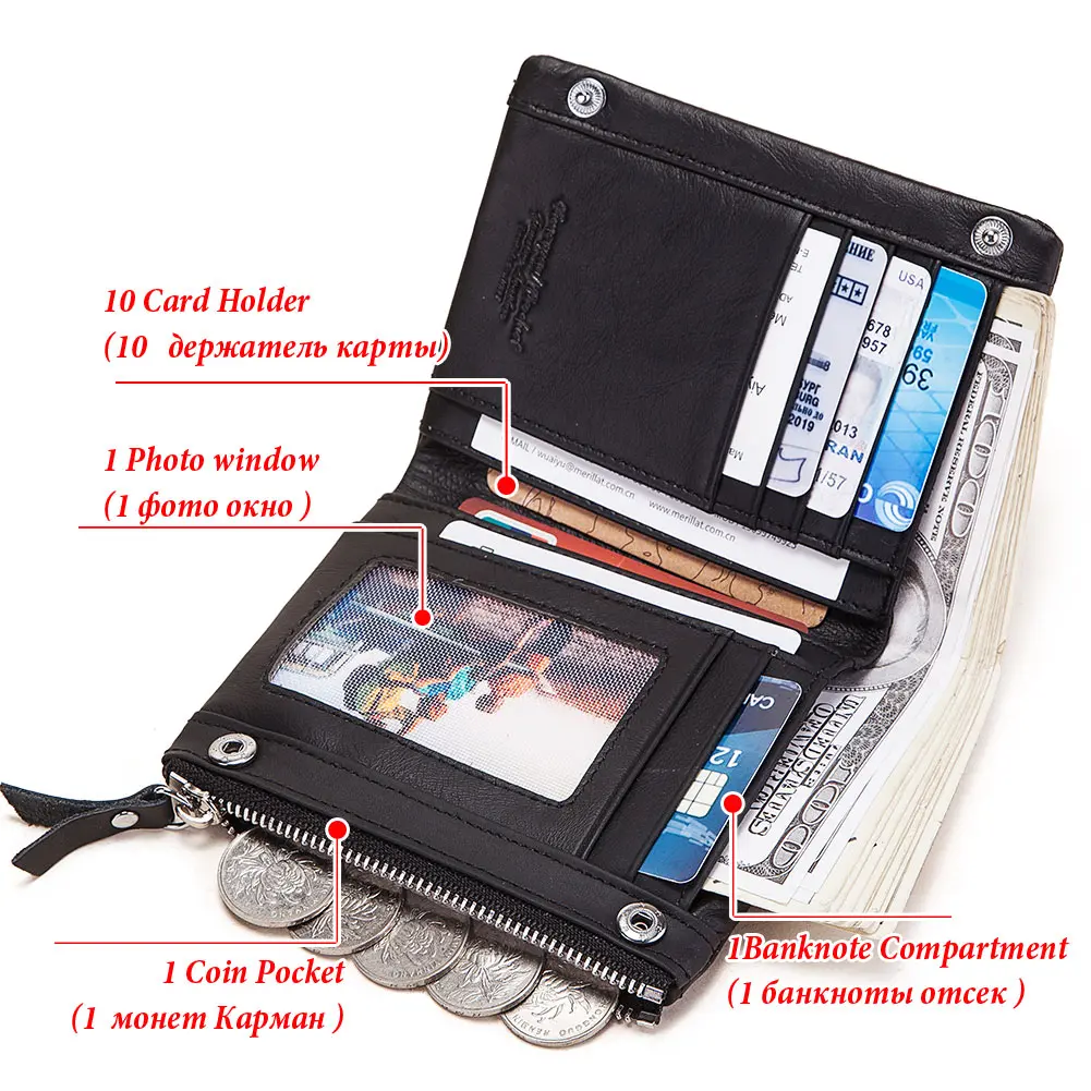 LAREET RFID Senior Short Wallet For Men Genuine Leather Wallets With Card Holder Bifold Zip Coin Pocket Small Billetera Hombre