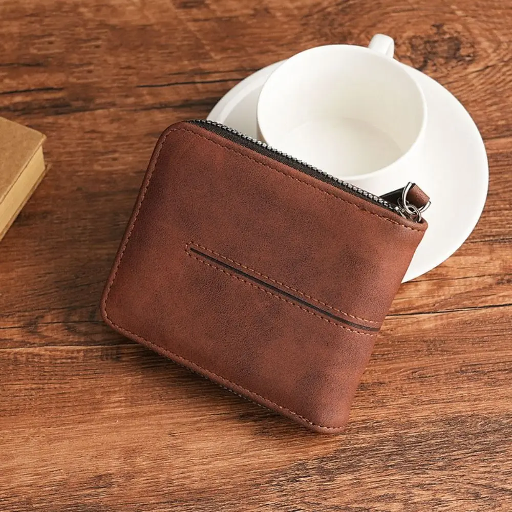 Casual PU Leather Men Short Wallet Zipper Folding Business Clutch Bag Large Capacity Coin Purse ID Card Holder Men