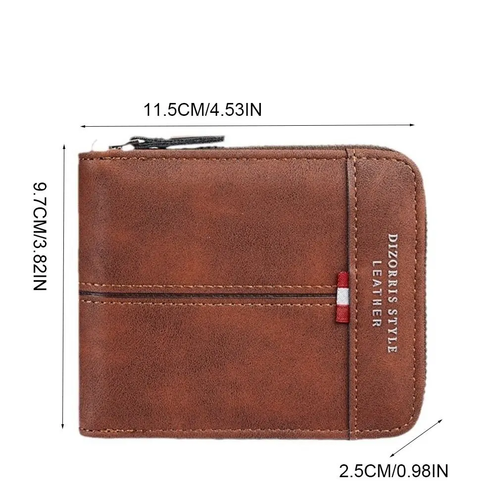 Casual PU Leather Men Short Wallet Zipper Folding Business Clutch Bag Large Capacity Coin Purse ID Card Holder Men