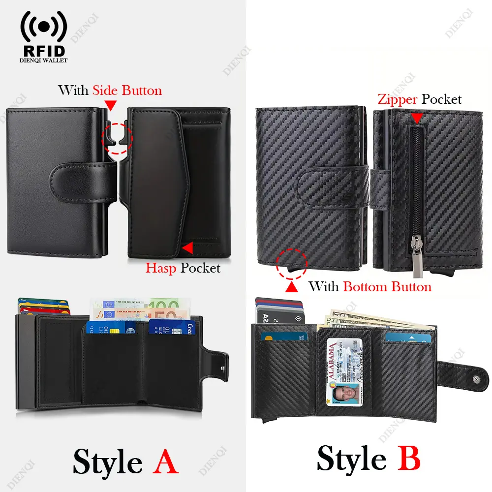 Rfid Credit Card Holder Wallets Men Carbon Fiber Leather Aluminum Business Bank Cardholder Male Case Minimalist Wallet Money Bag