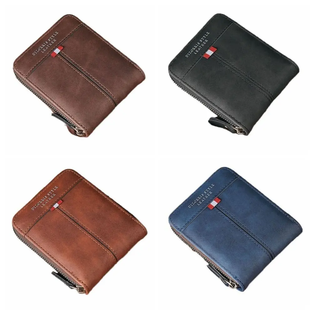 Casual PU Leather Men Short Wallet Zipper Folding Business Clutch Bag Large Capacity Coin Purse ID Card Holder Men