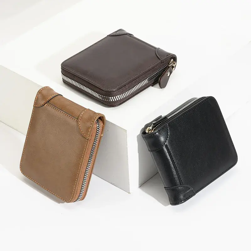 Men Zipper Wallet Money Bag Fashion Multifunctional PU Soft Leather Wallet Card Holder with Hasp Coin Pocket Purse Multi-card