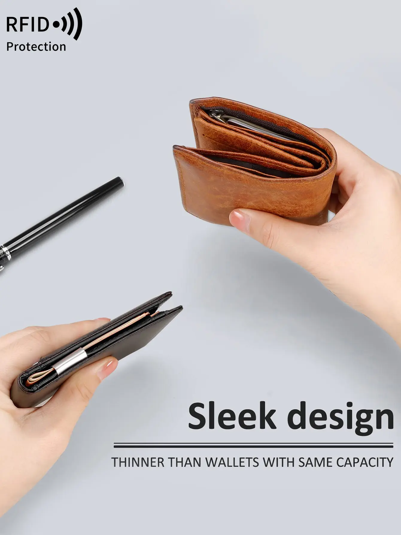 RFID anti-theft brush men'swallet portable double fold cross frontpocket card holdermultifunctional 12card slot short zerowallet
