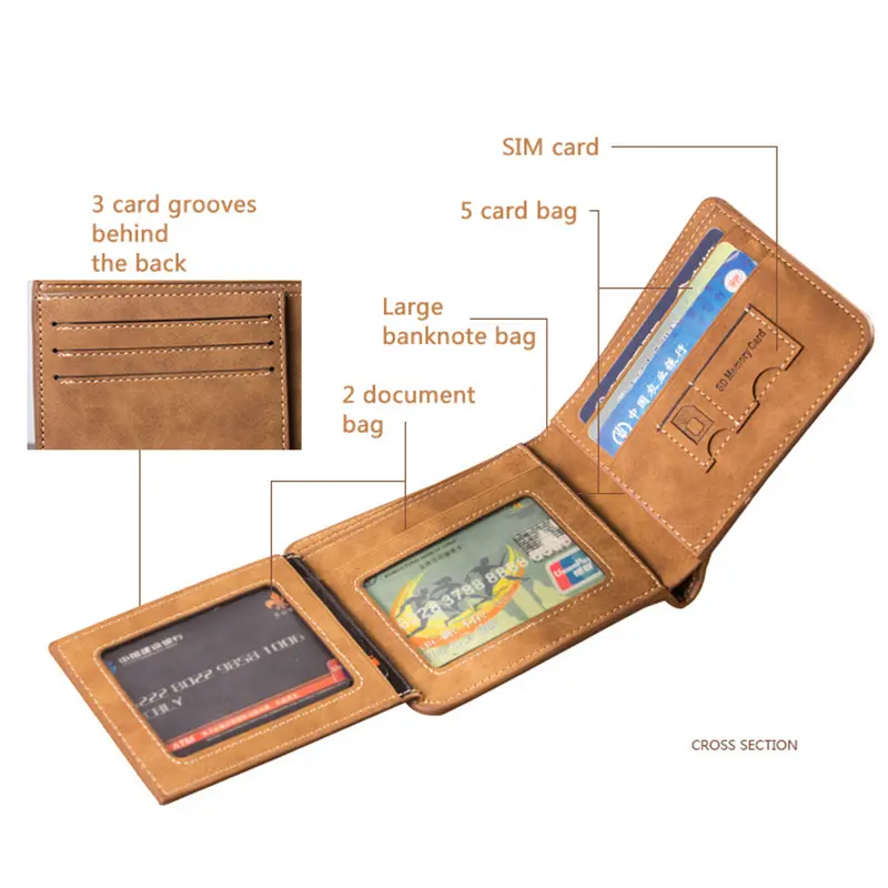 Men's Wallet Leather Billfold Slim Hipster Cowhide Credit Card ID Holders Inserts Coin Purses Luxury Business Foldable Wallet