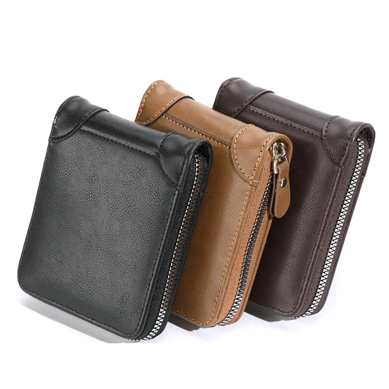 Men Zipper Wallet Money Bag Fashion Multifunctional PU Soft Leather Wallet Card Holder with Hasp Coin Pocket Purse Multi-card