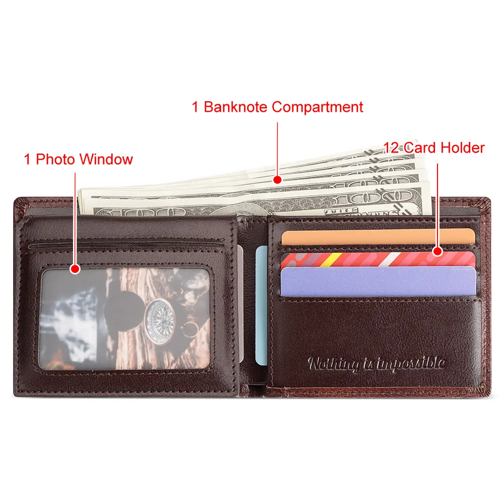 KAVIS Handmade Men's Wallet Genuine Leather RFID Card Holder with ID Window Large Capacity Male Storage Money Bag Fashion