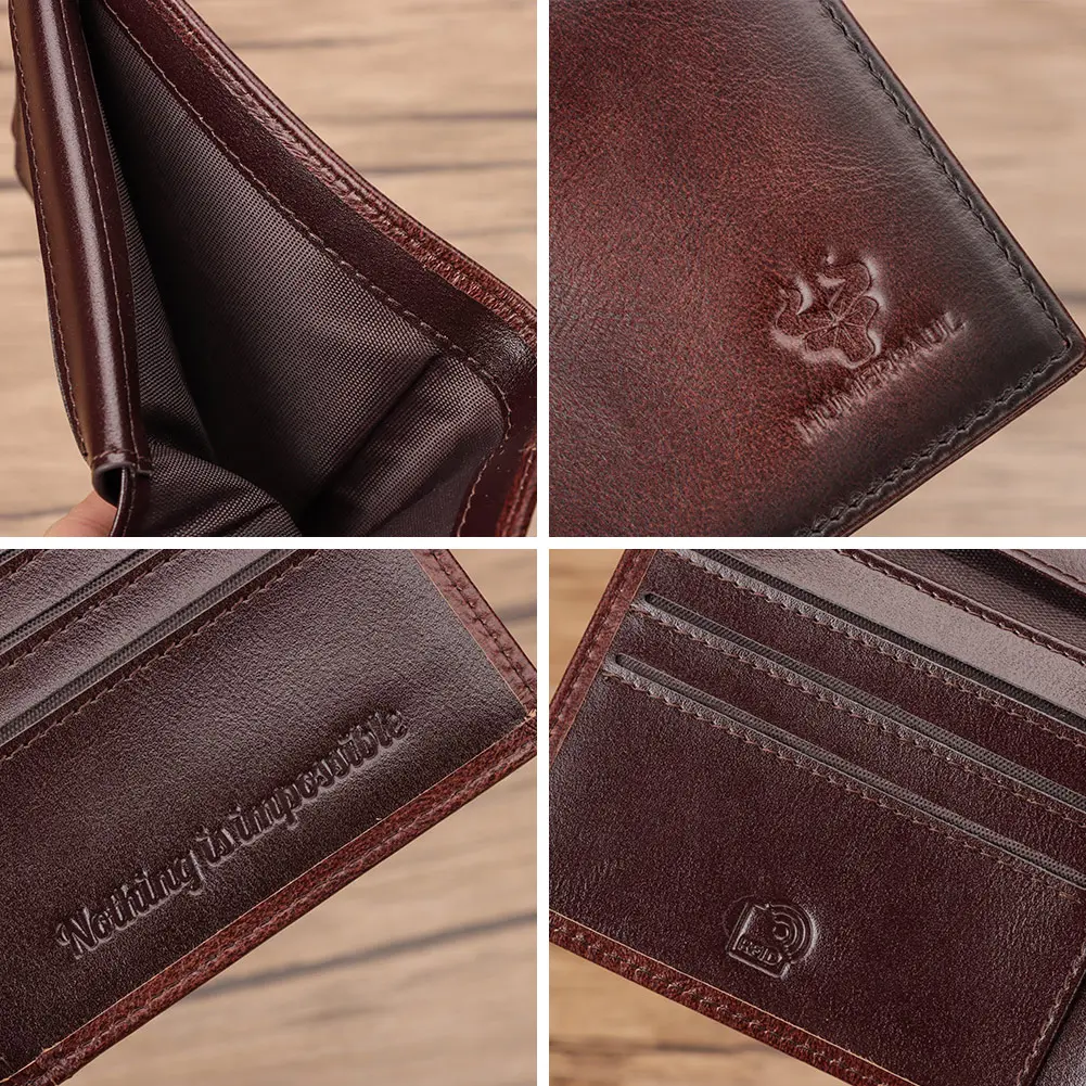 KAVIS Handmade Men's Wallet Genuine Leather RFID Card Holder with ID Window Large Capacity Male Storage Money Bag Fashion
