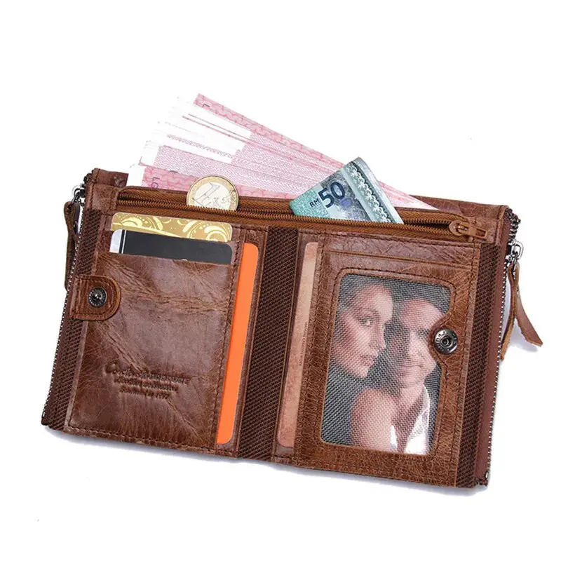 CONTACT'S HOT Genuine Crazy Horse Cowhide Leather Men Wallet Short Coin Purse Small Vintage Wallets Brand High Quality Designer