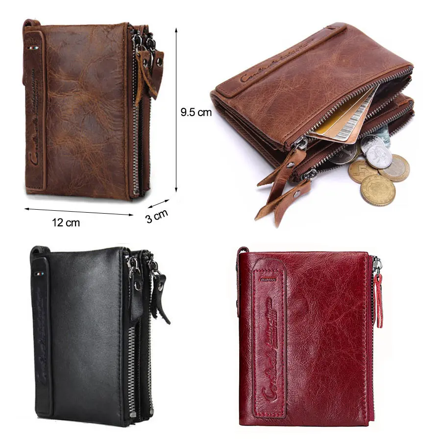 CONTACT'S HOT Genuine Crazy Horse Cowhide Leather Men Wallet Short Coin Purse Small Vintage Wallets Brand High Quality Designer