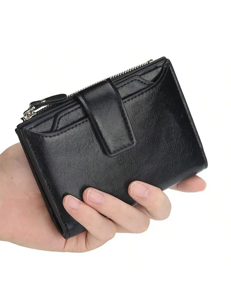 Men's wallet PU leather wallet for men and women credit card holder snap zipper coin purse