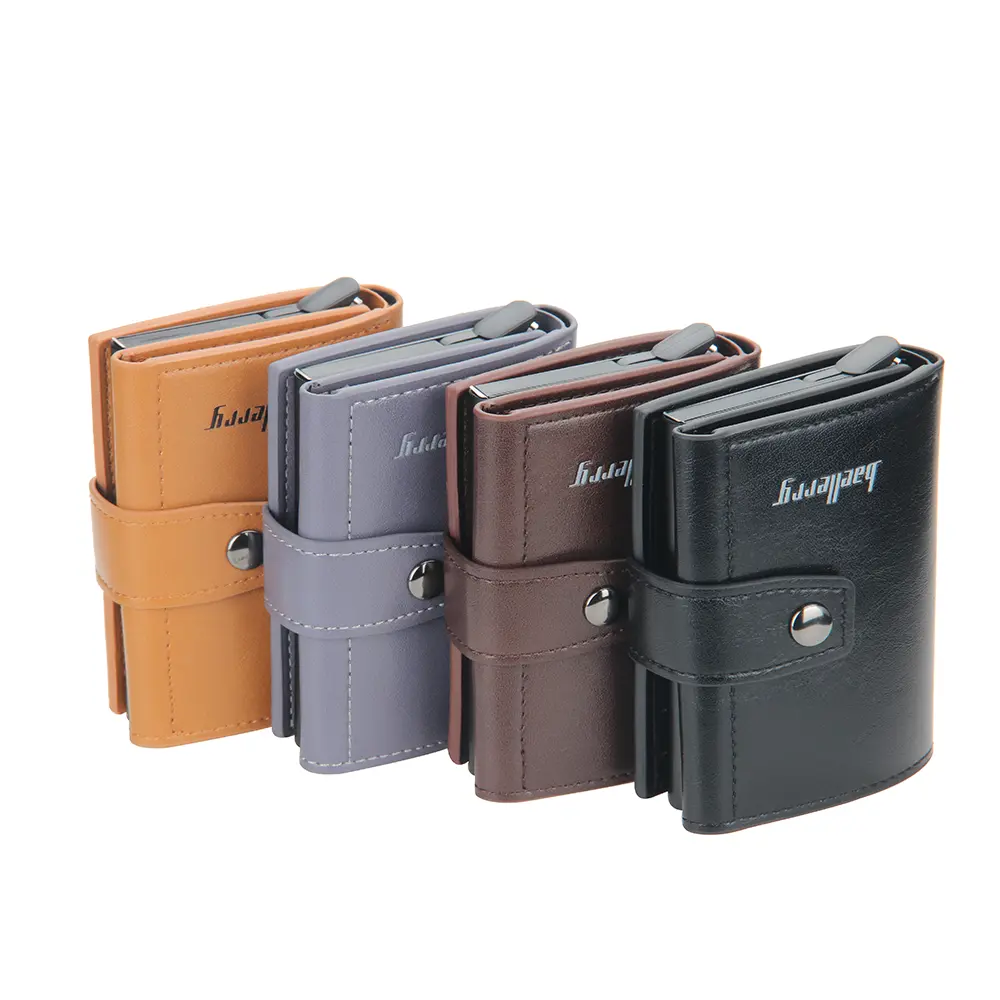 Antitheft Rfid Credit Card Holder Wallets Men Leather Aluminum Box Metal Male Purse Bag Small Cardholder Case Minimalist Wallet